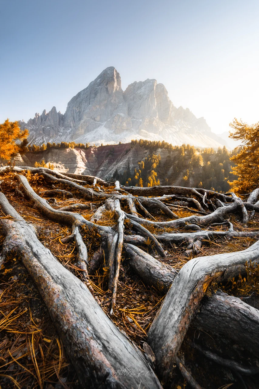 montagnes au coucher du soleil au passo delle erbe dans les Dolomites