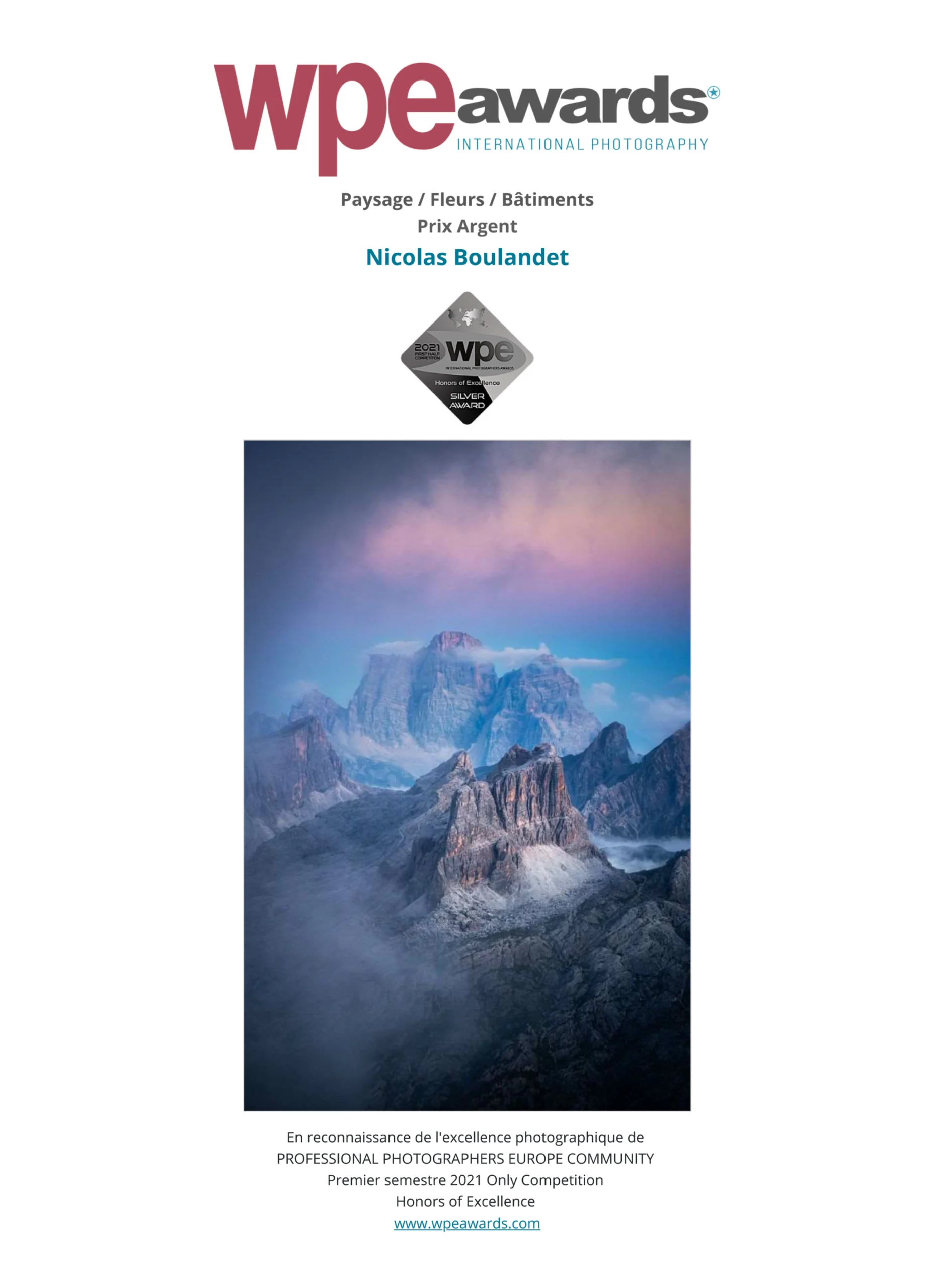 Silver Award WPE Nicolas BOULANDET